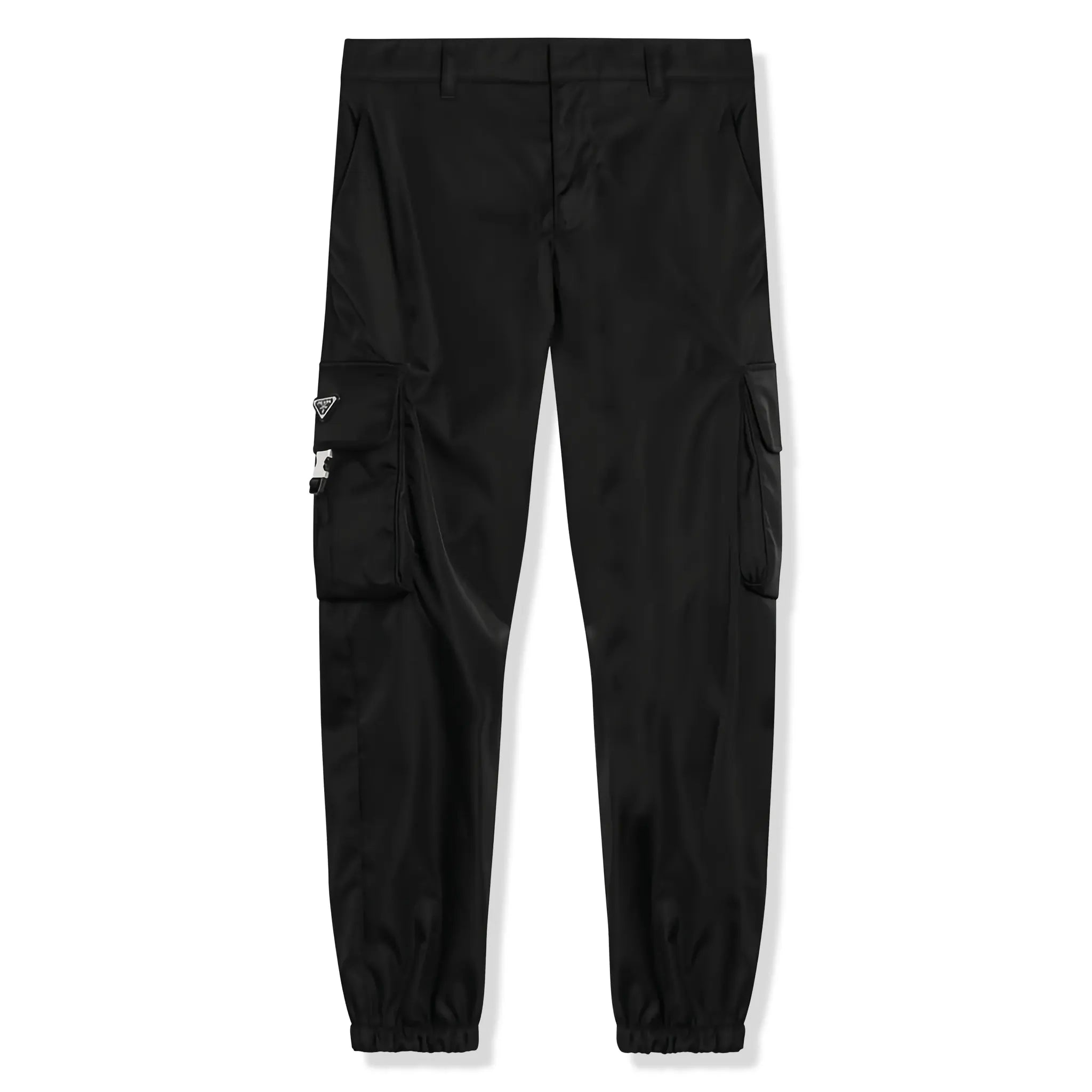 Front View of Prada Nylon Cuffed Straight Leg Black Cargo Pants SPH130S2111WQ8